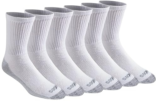 Dickies Men's Dri-Tech Mid-Crew Comfort Length Moisture Control Socks, Available in M-XL (6, 12 Pairs), Comfort Length White (6 Pairs), Large