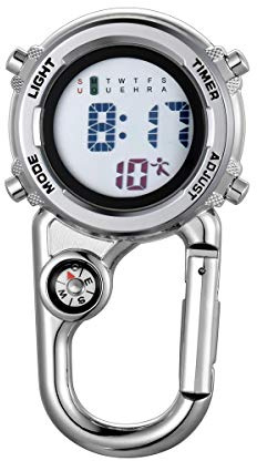 JewelryWe Mens Womens Digital Clip-on Watch Mini Microlight Backpack Buckle Belt fob Watch for Rock Climbing Doctors Nurses Chefs