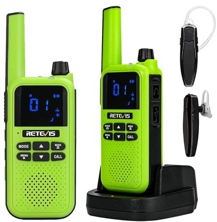 Retevis RA619 Walkie Talkie, Walkie Talkie mit Bluetooth Headset, Vibration, SOS Alarm, VOX, 16CH, Wiederaufladbares 2 Wege Radio für Reiten, Jagd, Outdoor,Geschenk, Weihnachten(Grün, 2 Stück)