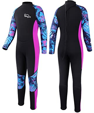 Yikayin Kids Wetsuit Full Length, 2.5MM Teens Diving Swimming Suit Back Zipper, Boys Girls Neoprene Wetsuit for Swimming Diving Snorkeling Surfing SUP - Purple Teens M
