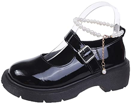 SZTEE Zapatos de Plataforma Mary Janes para Mujer, Zapatos de Vestir de Uniforme de Charol, Zapatos de tacón Grueso con Punta Redonda (Color : Black, Size : 39 EU)