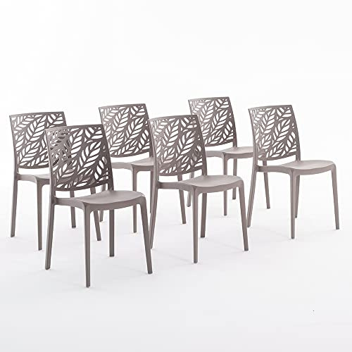 Sedie in polipropilene con fibra di vetro impilabili per interno, cucina o sala da pranzo, per esterno e giardino, sedie da bar e ristorante, di design - Dafne (6 Sedie, Tortora)