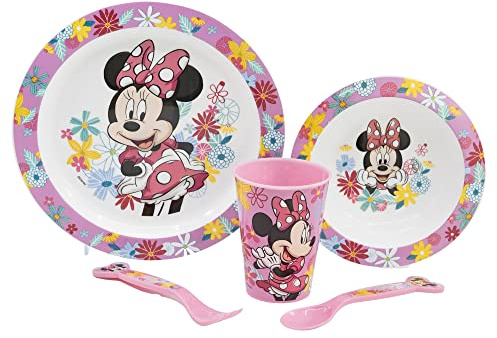 SET DE TABLE POUR ENFANTS 5 PIÈCES. ASSIETTE, BOL, VERRE 260ML ET COUVERTS. SANS BISPHÉNOL A ET COMPATIBLE AVEC LE MICRO-ONDES. | MINNIE MOUSE SPRING LOOK