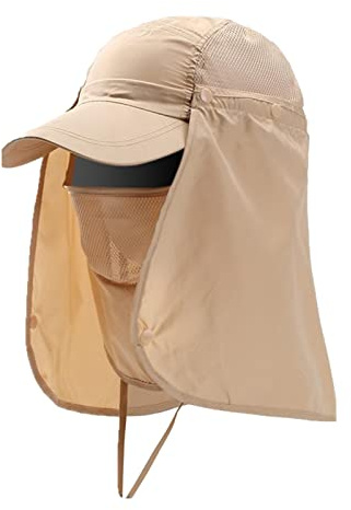 LOVIVER Sombrero de pesca con tapa extraíble para el cuello, protección solar, transpirable, a prueba de polvo, sombrero para el sol, sombrero de senderismo, Khaki