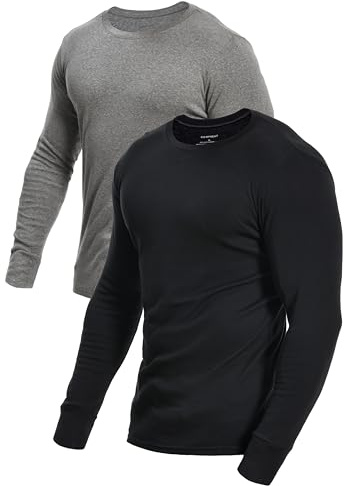 Comfneat Men's 2-Pack Long Sleeve Shirts Cotton Undershirts (Black+Grey Melange 2-Pack, XL)