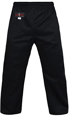 Vader barn/vuxna karate byxor unisex, kampsport träning tävling och turnering byxor Gi Polly bomullstyg kickboxing Aikido Kung Fu byxa, Svart, 000/110cm