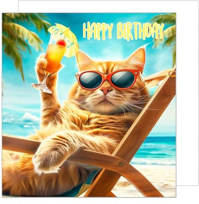 Edition Seidel Tarjeta de cumpleaños cuadrada premium con sobre, tarjeta de felicitación Happy Birthday Billet Animal Tarjeta Hombre Mujer Gato Humor Divertida Fiesta (GQ