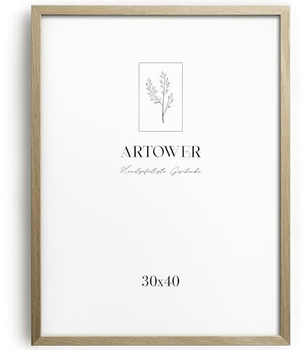 Artower Bilderrahmen für 30x40 cm | Natur Holz Eiche | Mit bruchsicherem Acrylglas | Fotorahmen Groß | Oak Wood Picture Frame | Bilderrahmen-Set