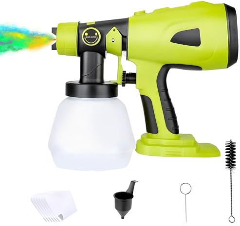 Trådlös färgsprutare för Ryobi 18V-batteri, handhållen HVLP elektrisk färgspruta med 4 munstycken 1000ML behållare för väggfärgning, staket, gör-det-själv, hus och hem