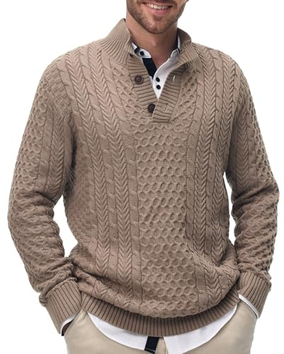 Comilaka Maglioni Uomo Collo Alto Maglione Manica Lunga Maglia Collo con Bottoni Pullover Invernali Tenere Caldo Casual