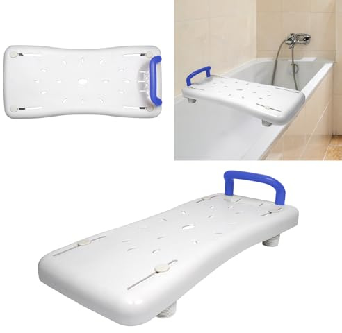 Froadp 70 x 31 x 5 cm, sedile per vasca da bagno con manico blu, per sedersi, in PP, per adulti, anziani, donne incinte, 41 – 63 cm, distanza regolabile