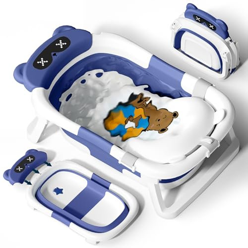 COOSEYA Bañera Plegable Para Bebé Con Cojín Suave - Artículos Esenciales de Baño Para Recién Nacidos de 0 a 12 Meses - Portátil Para Viajes, Ahorra Espacio