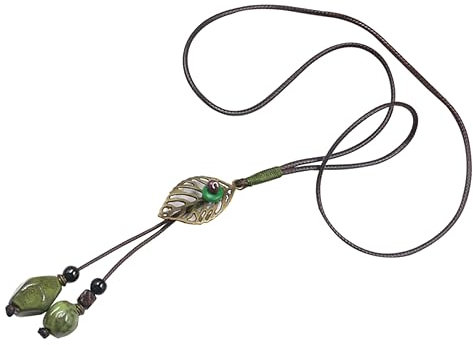 CALLARON Langkettige Für Frauen Aus Mit Blatt Anhänger Und Stilvolle Sweater Chain Eleganter Aus Grünem Material Modisches Collier Schmuckstück