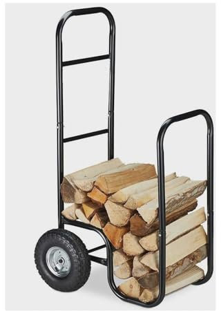 Chariot à bois de chauffage avec grandes roues – Chariot de transport de bûches robuste pour un rangement intérieur/extérieur et un déplacement facile – Chariot à bûches et support pour cheminée