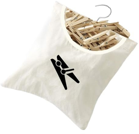Borsa per mollette da bucato in tela, borsa per mollette da bucato beige, porta mollette con gancio per appendere, cesto portaoggetti da appendere per bucato, organizer per mollette, grande capacità