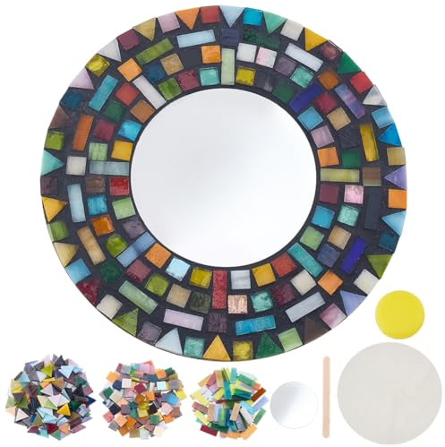 WEBEEDY Mosaik Spiegel Set DIY Mosaikfliesen Bastelsets Mit Anleitung Für Erwachsene Anfänger Handgefertigter Boho Stil Bunter Mosaik Dekospiegel Für Zimmer