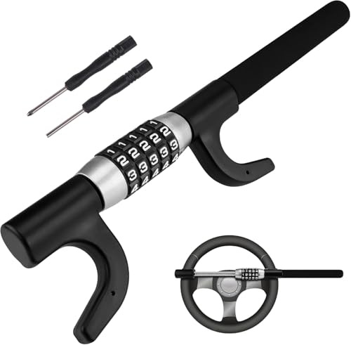 Merautop SJ Bloqueo universal para volante para autos/SUVs/furgonetas/camiones, combinación sin llave de 5 dígitos, diseño extensible ajustable, dispositivo antirrobo, alta seguridad