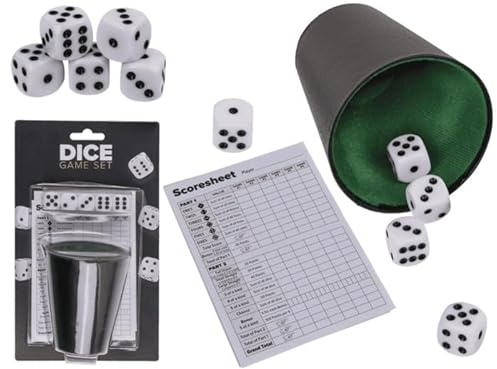 BLUECHOLON Juego de Mesa Dados Póker - Cubilete + 5 Dados de Póker + Libreta para Llevar puntuación, Cubilete Forrado en Interior - Juego de Mesa Adultos - Regalo - Jugar en Familia (Números)