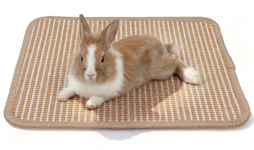Nogeqi 1PCS Rabbit Scratching Pad, 15.75x11.81 Inch Natural Sisal Bunny Scratch Pad, Rabbit Mat Claws and Teeth Care for Pet Small Animal Cage Chewing Bedding Biting Sleeping Nesting Toys (Brown)