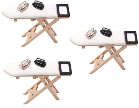 Hohopeti Set 3 Pezzi Mini Ferro da Stiro e Asse da Stiro in Legno Riproduzione in Miniatura per Decorazione Casa delle Bambole Accessorio Fotografico Scenico per e Modellismo Artigianale