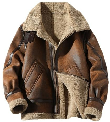 LIOEUE Giubbotto Da Lavoro Uomo Invernale - Cappotto Di Lana Con Interni in Peluche - Giacca Spessa Con Pelliccia Sintetica (Marrone,XL)