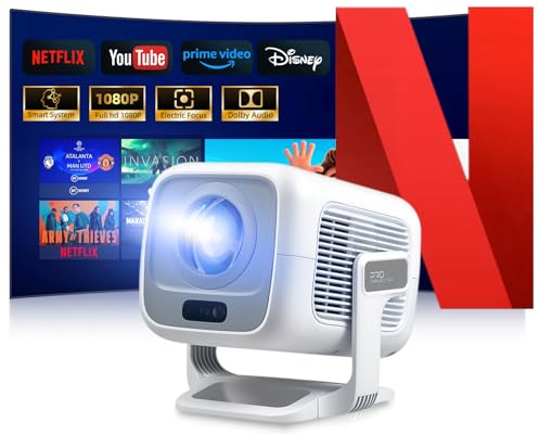 Proyector Portátil【Netflix/Dolby Oficial】4K 700 ANSI Enfoque automático y Keystone Toma corta, Proyector portátil 1080P Full HD Giratorio 360° WiFi 6 Bidireccional BT 5.2 rCine en Casa para TV(Blanco)
