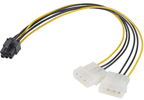Akasa 4 Pin Molex auf 6 Pin PCIe Adapter Kabel, PCIe Kabeladapter, Dual 4-Pin-Molex, Bietet Netzteil-Unterstützung für PCIe-VGA-Karten, 10cm, AK-CB4-6