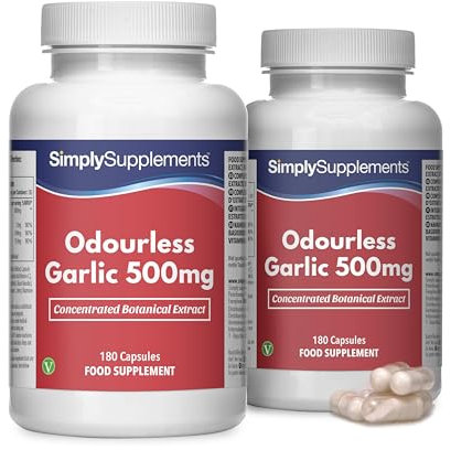 Geruchloser Knoblauch 500mg - 360 Kapseln - Geeignet für Veganer - Versorgung für bis zu 1 Jahr - SimplySupplements