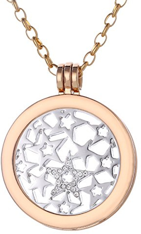 Morella Halskette Damen Gold 70 cm Edelstahl mit Anhänger und Coin 33 mm in Schmuckbeutel Sterne