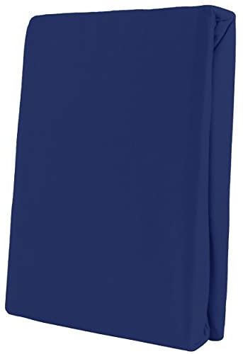 Leonado Vicent - Classic Spannbettlaken Bettlaken 100% Baumwolle Jersey Spannbetttuch in vielen Farben & Größen, Maße Spannbettlaken:120 x 200 cm - 130 x 200 cm, Farbe Spannbettlaken:Dunkelblau