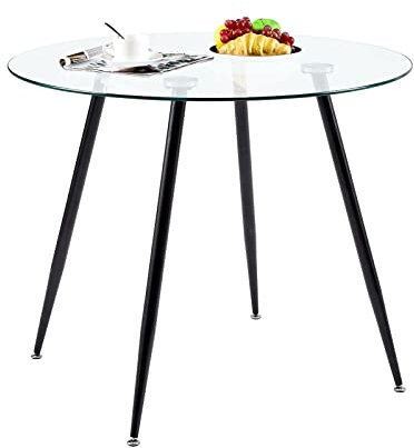 IPOTIUS Esstisch Rund 80cm Glas Esszimmertisch für 2 4 Personen,Küchentisch Couchtisch mit Metallbeine,80 x 74 cm