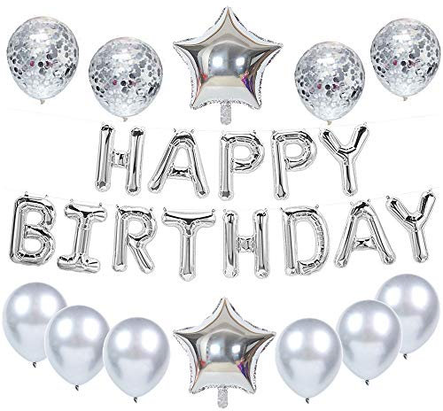 Feelairy Decorazione Festa di Compleanno Kit, Palloncini Happy Birthday Ghirlanda, Palloncino Foil Stella, Palloncini Coriandoli, Compleanno Addobbi Argento per Ragazze Uomini Donne