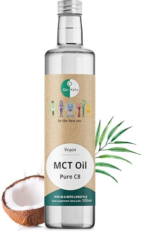 Go-Keto MCT Oil C8, 500ml | Premium MCT OIL C8, 100% kokosnötolja, fri från palmolja | perfekt för keto-diet | idealisk keto-kaffekokare för skottsäkert kaffe eller keto-shake | vegan, lågkolhydrat
