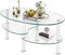 GOPLUS 3 Ebenen Couchtisch Glas, Beistelltisch oval mit Metallgestell, Glastisch Wohnzimmertisch für Wohnzimmer & Büro, modernes Design (Transparent)