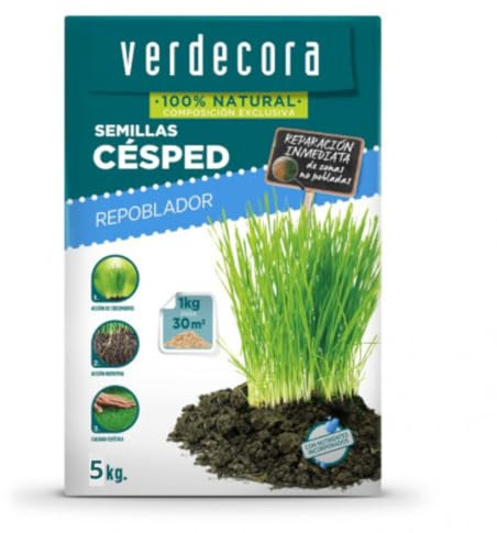 Verdecora Semillas Césped Repoblador | Para cubrir zonas de césped deterioradas rapida y eficazmente (PORTES INCLUIDOS) (5kg)