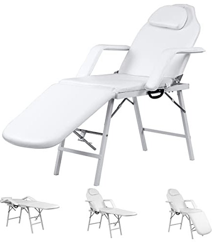 LIFEZEAL Klappbare Kosmetikliege, Professionelle Zusammenklappbare Massageliege, Massagetisch mit Abnehmbare Kopfstützen & Armlehnen, Tragbare Kosmetikstuhl im Stahlrahmen