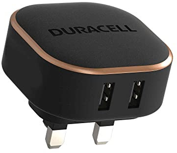 Duracell Black 24W Dual Fast USB-A 2 x 2.4A Compact Wall Charger Plug - Compatible With Smartphones, Tablets, Powerbanks & More - Flush To Wall Ergonomic Design & Fit