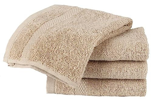 Face Cloth Set of 4, Egyptian Combed Cotton, 30cm x 30cm Wash Cloth Flannel, Very Soft & Absorbent, Quick Dry 600gsm Bathroom Towels. (Stone)