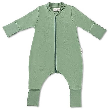 Hofbrucker Baby Schlafsack mit Füßen aus 100% Bio Baumwollfleece - Ganzjahres Schlafsack Babyschlafsack Frühling Herbst (Salbei, 98-104)