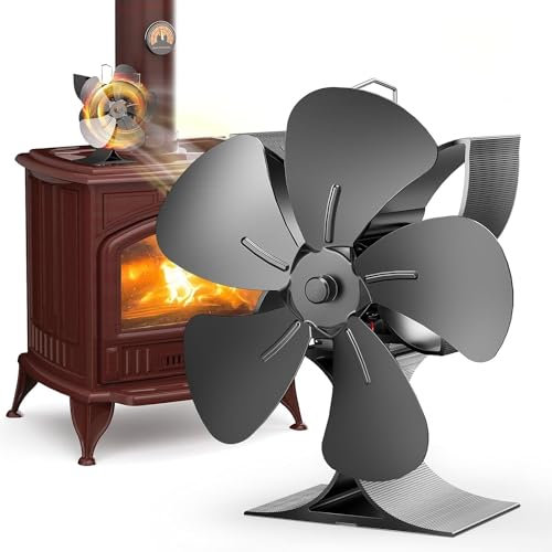 Tanniws Wood Stove fan - 5 Blades Eco Fireplace fan with Thermometer, Silent Home Heater for Wood Burning Logan Fireplaces