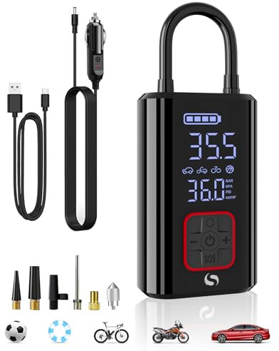 SERVOMASTER Compresseur à Air Portatif, 150PSI Gonfleur Pneus Voiture sans Fil, Puissant Compresseur à Air Portatif avec Lumière LED, Mini Gonfleur Electrique Compresseur pour Voiture/Moto/Vélo/Balle