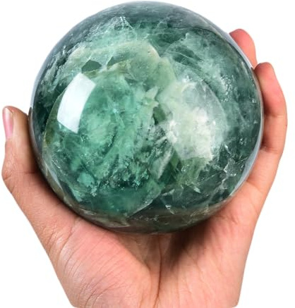 MOGEMT Green Fluorite Crystal Ball with Stand Large Crystals Sphere Decorative Ball Meditation Witchcraft Home Decor 90-100mm/3.5-3.9