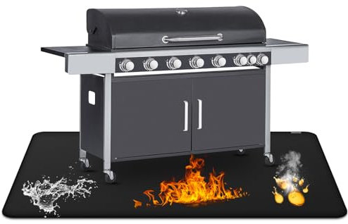 Couverture Anti feu pour Barbecue extérieur, 60 x 105 cm, Tapis Anti feu Gril Ignifuge Double Face, Parfait pour Les barbecues en Plein air, Tapis de Sol ignifugé et imperméable pour Foyer
