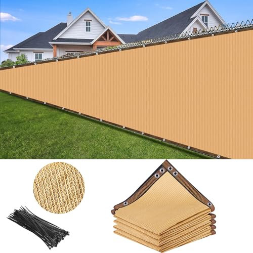 Privacy Fence Screen 6 x 50 ft Garden Privacy Fence Panels Covering Chain Link Garden Fence Heavy Duty Gardens Windscreen Fencing Mesh for Outdoor Balcony Backyard Deck Porch Patio (Beige)