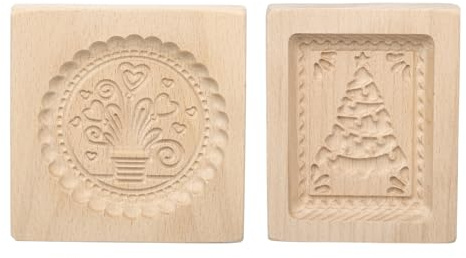 Sourcing Map 2pcs Wooden Cookie Moulds - Flowerpot Carved Baking Cookie Tool - Biscuit Press Stamp