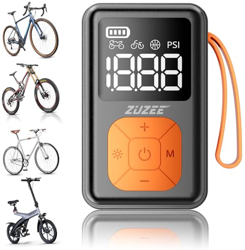 ZUZEE Mini Bike Pump, 150 PSI Portable Bicycle Pump with Gauge, 3X Faster & Auto Stop & Brushless Motor, Electric Bike Tire Pump with Presta and Schrader Valve for Road Bike, MTB, Motorcycle, Ball,etc