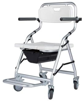 GNbow Sedia da Toilette Comoda per Anziani, Sedia da Doccia con Rotelle Sedia da Comodino Mobile per WC con 4 Ruote Frenate, Sedia a Rotelle Doccia, Bianco