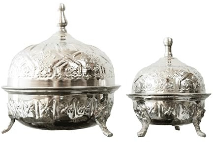 Genérico Sucrier marocain fait main en cuivre avec alliages de nickel pour une couleur argentée, diamètre 10 cm, hauteur 9 cm (9 cm x 10 cm)