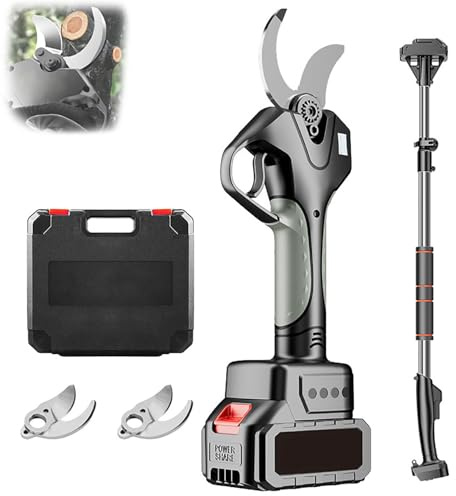 MFYDPP Professional Electric Pruning Shears,45mm Cordless Secateurs Tree Branch Cutter,with Extension Pole,Battery And Charger Included,for Gardening, Fruit Trees(Size:2*Battery)