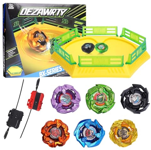 DEZAWRTY X Trottola Stadio Set da Battaglia con X Acceleration Rail - 6 trottole, 2 lanciatori e stadio, arena di battaglia per bambini dai 6 anni in su, giocattolo da combattimento per ragazzi